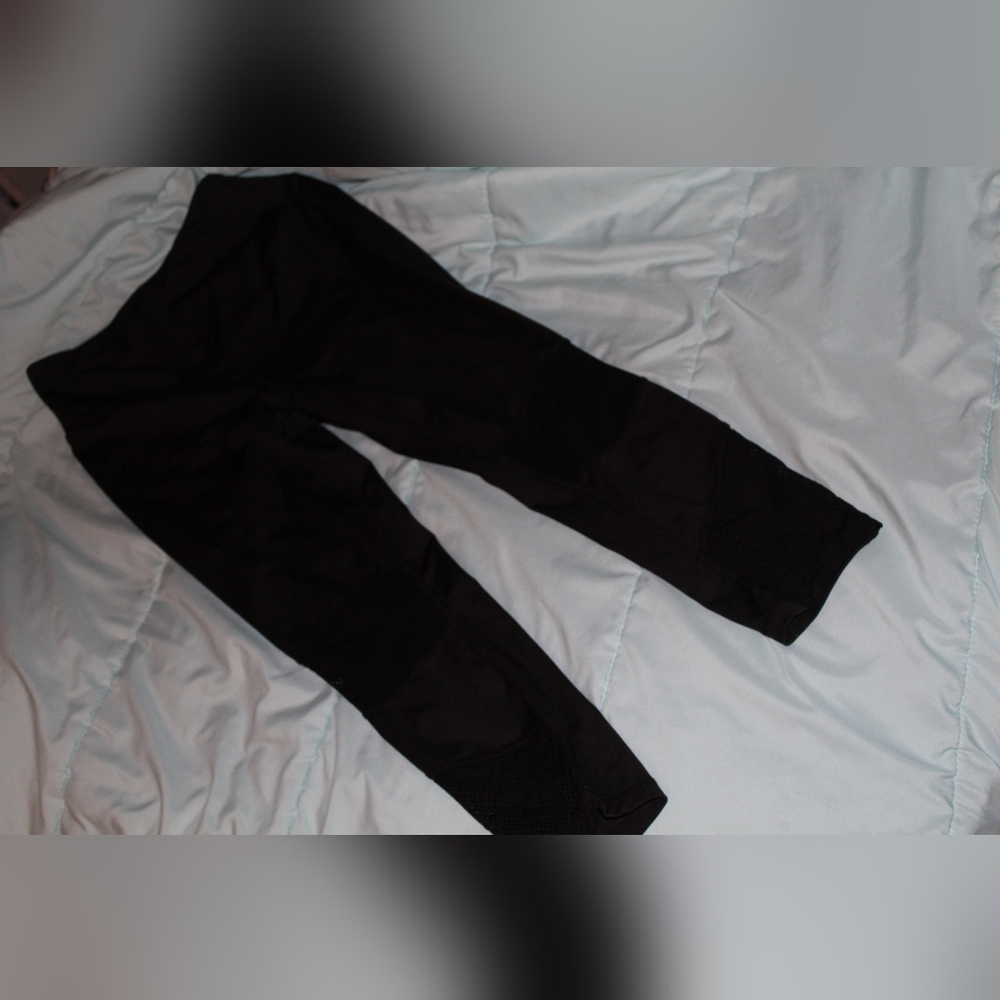 nova sport womens leggings small L black ribbed detail stretchy womans gym i13